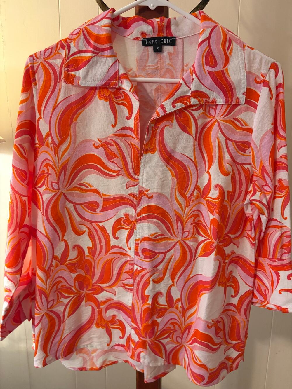 Boho Chic Pink, Red, Orange Blouse Sz Small